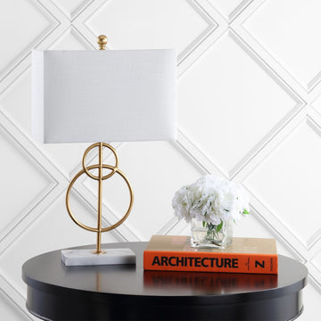 Haines 26" Modern Circle Marble/Metal LED Table Lamp - JONATHAN Y